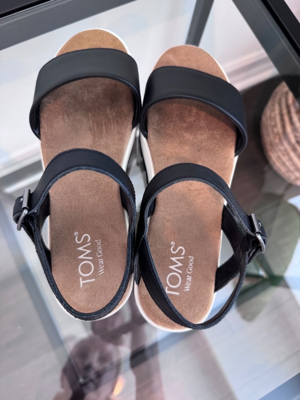 TOMS Women’s Brynn Vetiver Leather Platform Black Sandals Size 6 - Picture 10 of 16